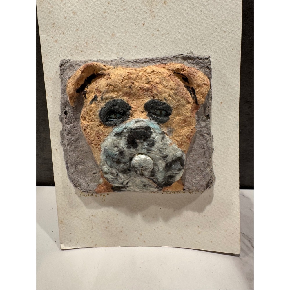 Vintage 1994 B Fletcher Handmade 3D Paper Pulp Sculpture Bulldog Art Signed